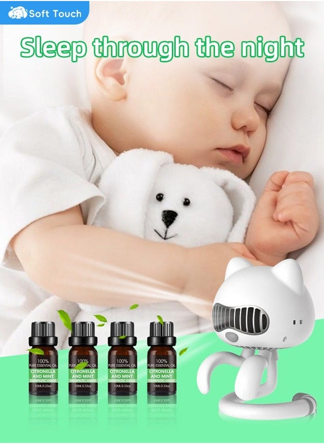 NIBEMINENT - Portable Mini Stroller Fan with Mosquito Repellent, Handheld Cartoon Cat for Babies and Strollers Flexible Hook - Image 1