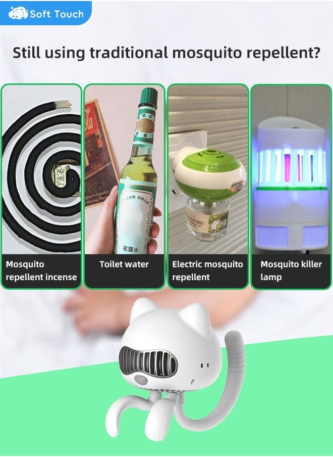 NIBEMINENT - Portable Mini Stroller Fan with Mosquito Repellent, Handheld Cartoon Cat for Babies and Strollers Flexible Hook - Image 1