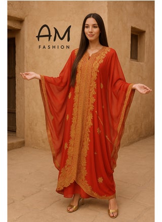 Red Gulf-Style Dress in Indian Chiffon with Golden Embroidery - pzsku/Z3A8A8EF7920D42DD5443Z/45/1747056767/8211c747-6d50-44b1-ac76-1e4cc55fa6d0