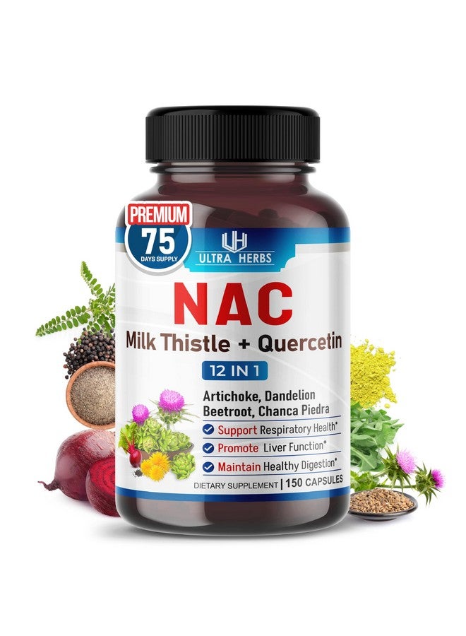 أعشاب فائقة مكمل غذائي NAC، مُدعّم بـ N-Aetyl Cysteine ونبات شوك الجمل والكيرسيتين - يدعم المناعة، ويعزز صحة الجهاز التنفسي، وينظف الكبد | ١٥٠ كبسولة - Image 1
