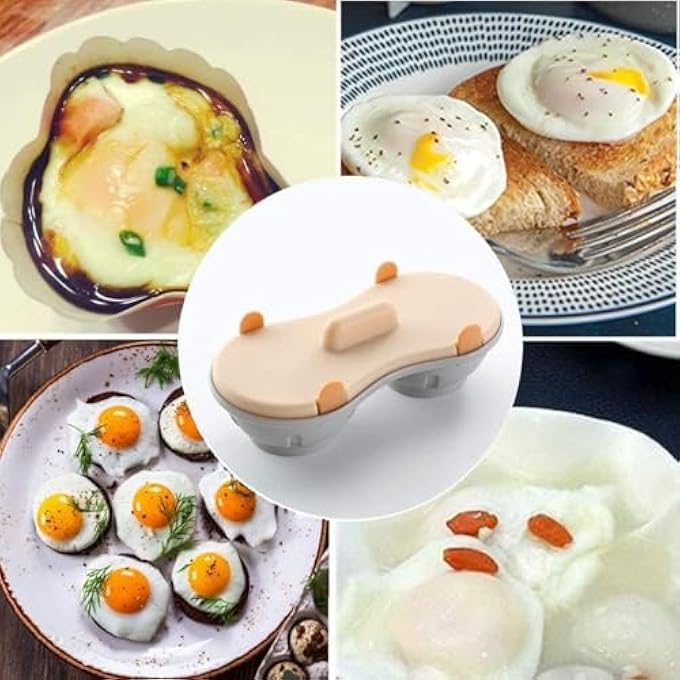 jaffiust The White Shop Egg Poacher Microwavable With Measure Cup Dishwashable Egg Maker Poached Kitchen Gadget Blue - Image 4