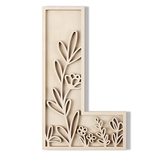 Longan Craft Layered 12 Inch Large Wooden Letters for Wall Decor, Flowered Paintable Wooden Nursery Letters for Crafts Wood Alphabet Letter L for Birthday Boho Nursery Name Sign Wedding Home Decoration - Image 1