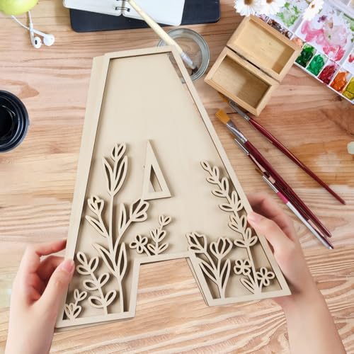 Longan Craft Layered 12 Inch Large Wooden Letters for Wall Decor, Flowered Paintable Wooden Nursery Letters for Crafts Wood Alphabet Letter L for Birthday Boho Nursery Name Sign Wedding Home Decoration - Image 5