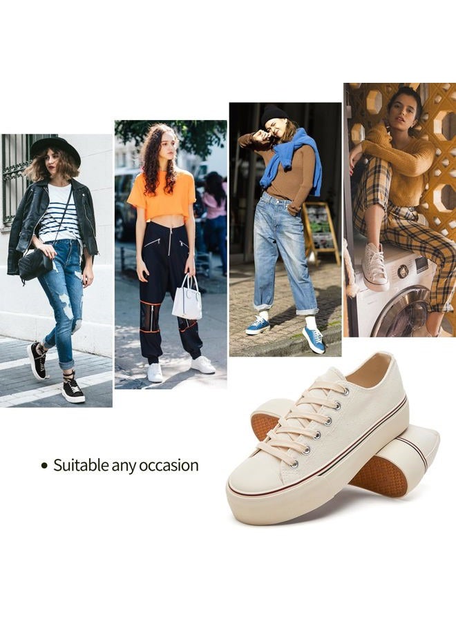hash bubbie Platform Sneakers for Women White Platform Shoes Low Top Tennis Shoes Non Slip Black Fashion Canvas Sneakers(Beige.US10) - Image 5