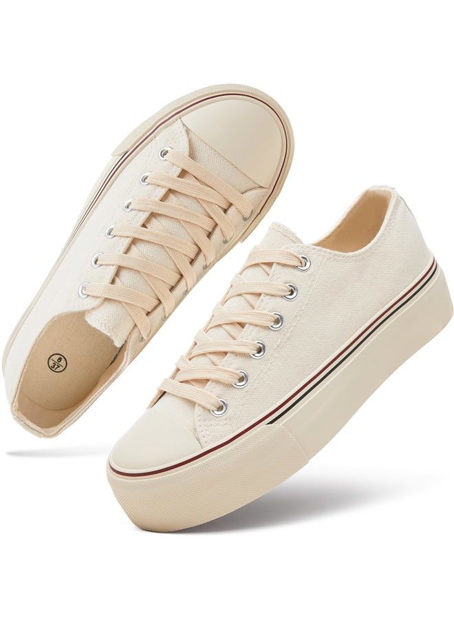 hash bubbie Platform Sneakers for Women White Platform Shoes Low Top Tennis Shoes Non Slip Black Fashion Canvas Sneakers(Beige.US10) - Image 1