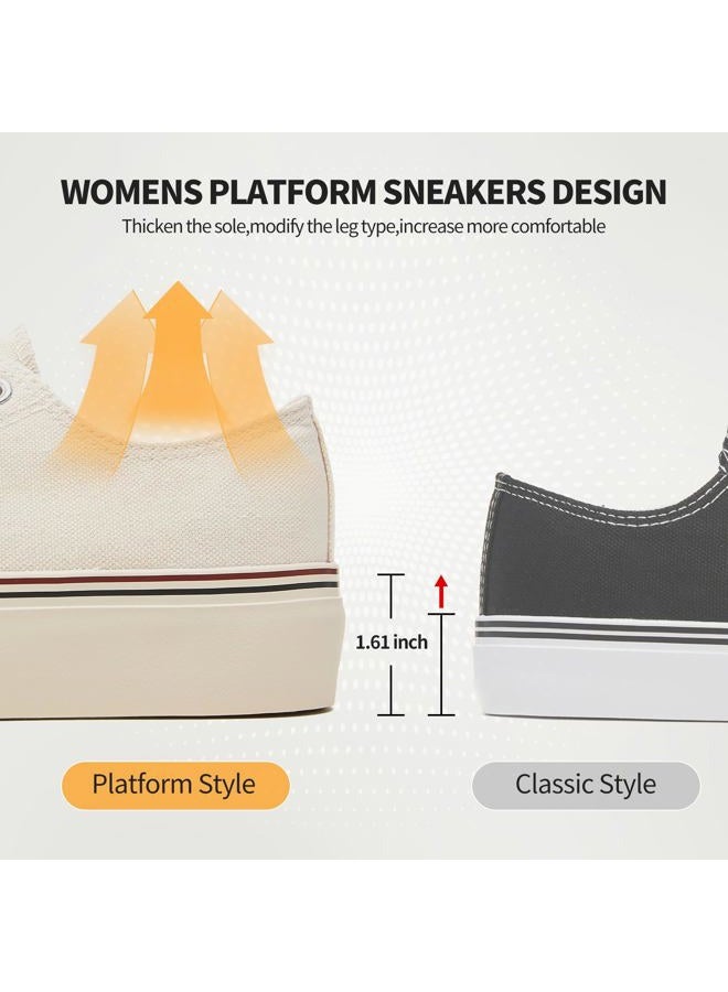 hash bubbie Platform Sneakers for Women White Platform Shoes Low Top Tennis Shoes Non Slip Black Fashion Canvas Sneakers(Beige.US10) - Image 4
