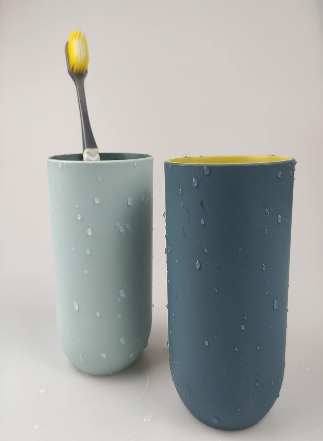 RabyLeo Unbreakable Reusable Drinking Cups Set of 2 Colors, Plastic Toothbrush Cup Tumblers 300 ml/10.5 oz, Dishwasher Safe (Light blue & Navy blue) - Image 5