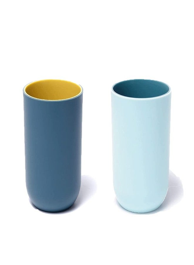 RabyLeo Unbreakable Reusable Drinking Cups Set of 2 Colors, Plastic Toothbrush Cup Tumblers 300 ml/10.5 oz, Dishwasher Safe (Light blue & Navy blue) - Image 1