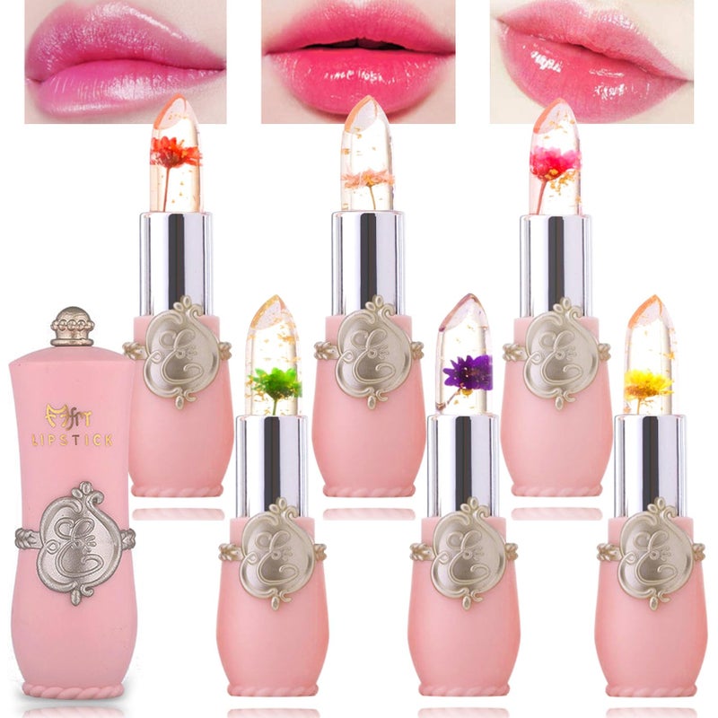 6 Pack Crystal Flower Jelly LipstickMagic Color Changing LipstickPH Clear Temperature Color Changing Lip GlossLip BalmLong Lasting Nourishing Moisturizing Lip Stick Set