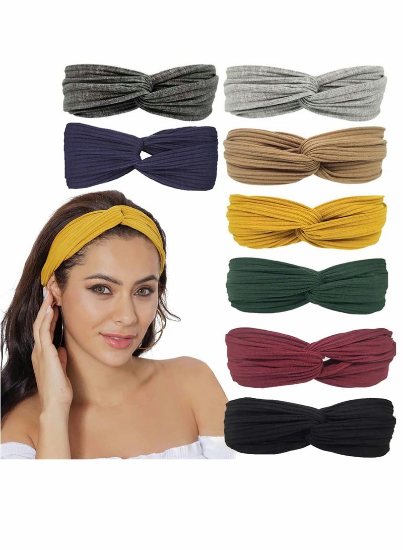 Loquat Headbands, Boho Headbands Women Elastic Headband, Criss Cross Turban Solid Color Vintage Hair Accessories for Everyday Sport Fitness - Image 1