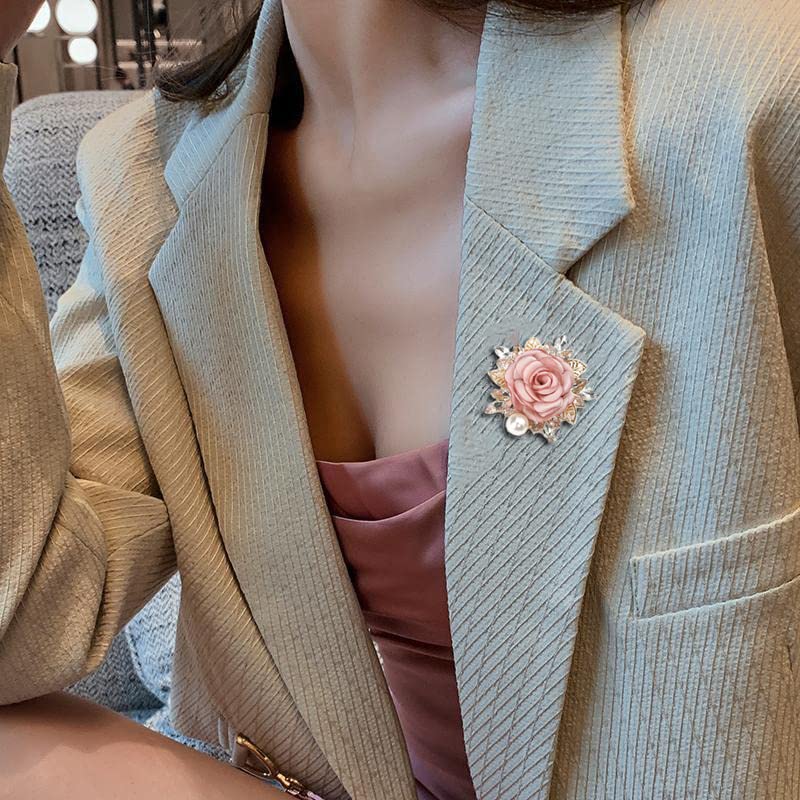 OIDIMS Elegant Rose Flower Brooch Pin for Women Men Wedding Party Gentleman's Essentials Handmade Imitation Crystal Pearl Fabric Flowers Lapel Pin Dress Suit Accessories Boutonniere Ideas Gift (Pink) - Image 2