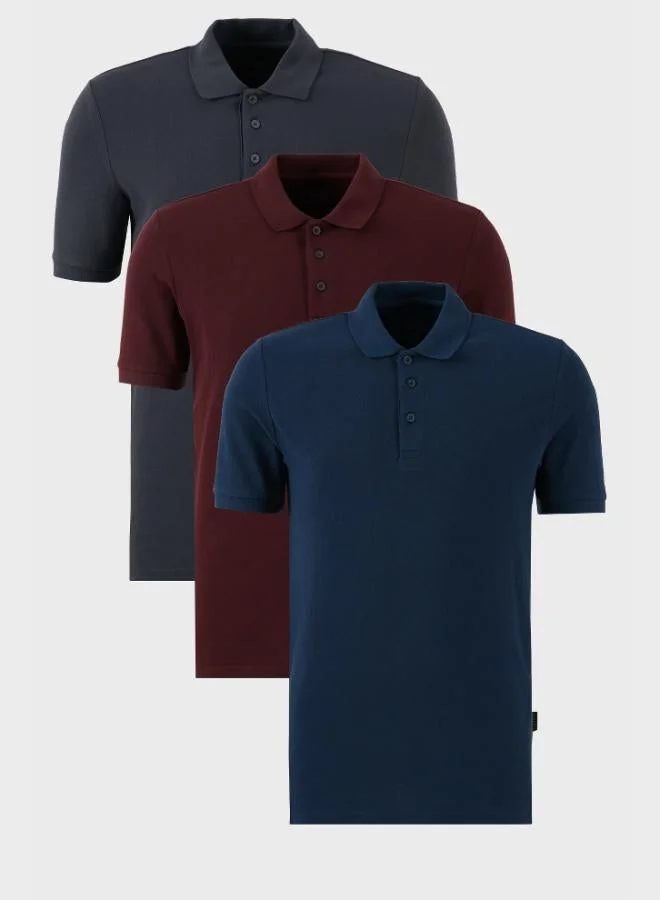 Buratti  Buratti Cotton Regular Fit Button-Down Polo Collar 3-Pack T-Shirt Men's T-SHIRT 5902127S3 for Men | Best Price UAE