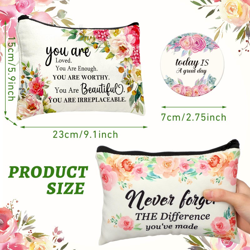 Kacctyen 20 Pcs Floral Inspirational Gifts Canvas Cosmetic Bags Compact Mirrors Makeup Bags Thank You Travel Toiletry Pouch Bulk Mothers Day Gift for Church Mom Women Teacher Coworker Employee - Image 4