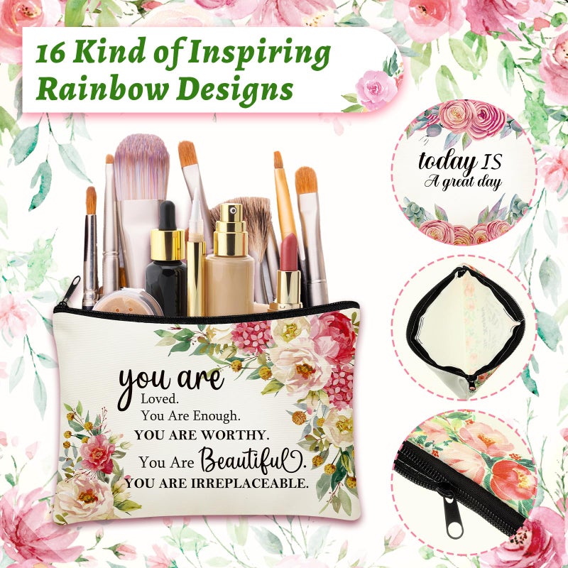 Kacctyen 20 Pcs Floral Inspirational Gifts Canvas Cosmetic Bags Compact Mirrors Makeup Bags Thank You Travel Toiletry Pouch Bulk Mothers Day Gift for Church Mom Women Teacher Coworker Employee - Image 3