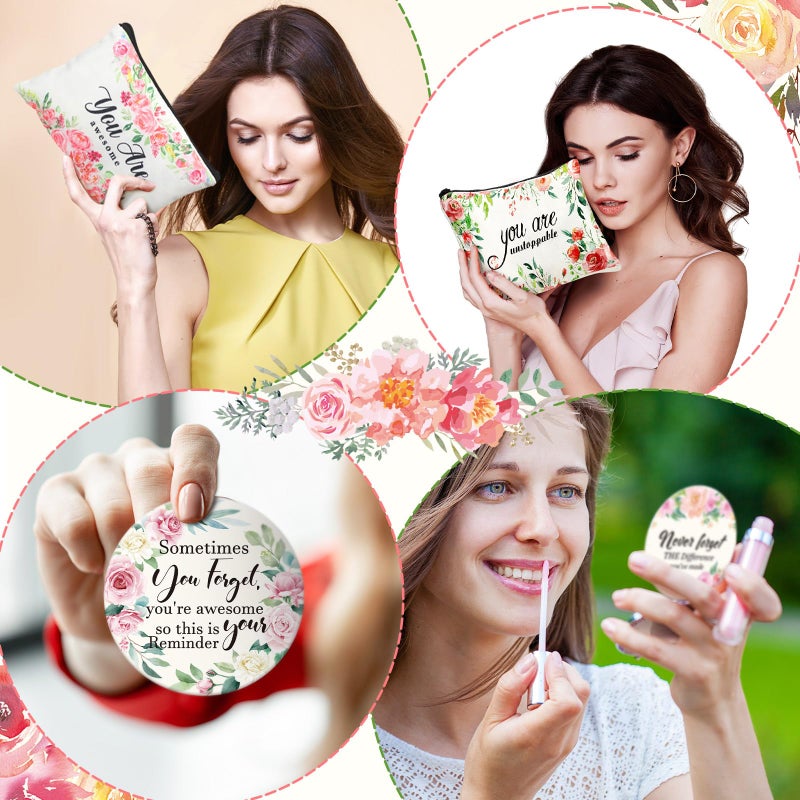 Kacctyen 20 Pcs Floral Inspirational Gifts Canvas Cosmetic Bags Compact Mirrors Makeup Bags Thank You Travel Toiletry Pouch Bulk Mothers Day Gift for Church Mom Women Teacher Coworker Employee - Image 5