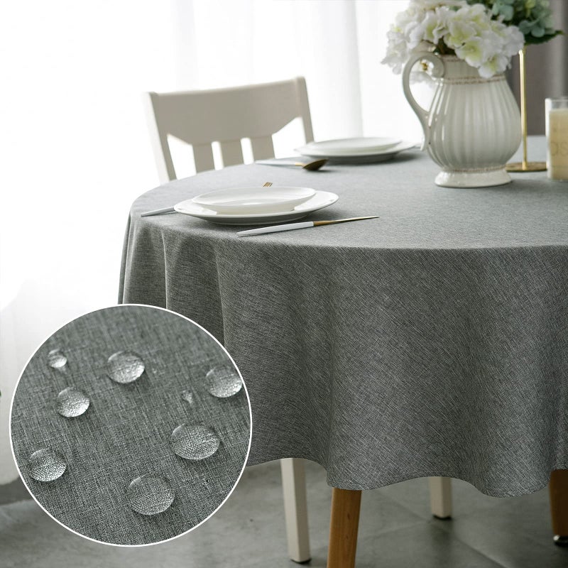 Qidordour Round Tablecloth48 inch Faux Linen Table ClothWater Resistant SpillProof Wipeable Polyester Dining Table Cover for Kitchen Cafe Restaurant Buffet Party Tabletop DecorationGrey