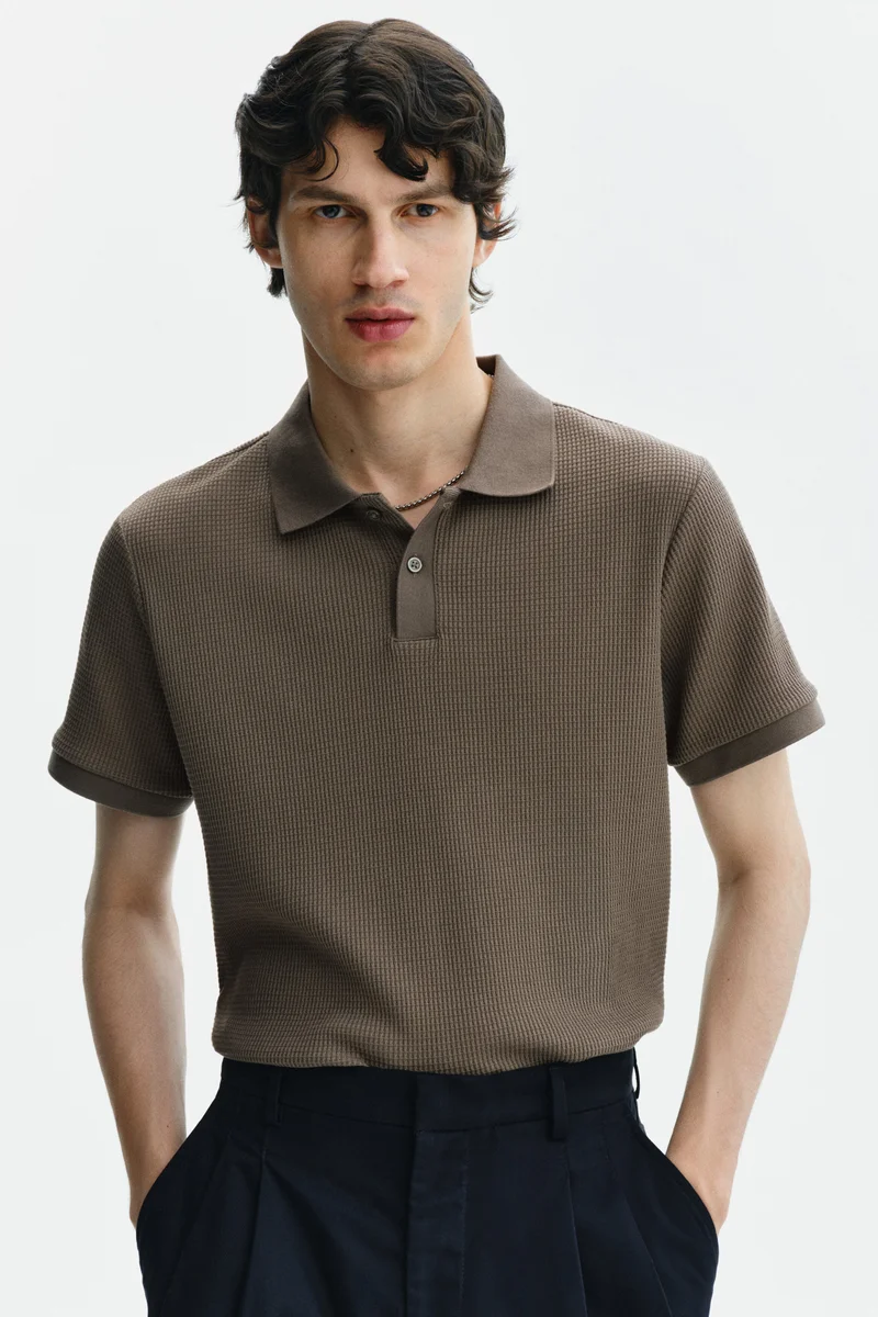 H&M Slim Fit Waffle-knit polo shirt