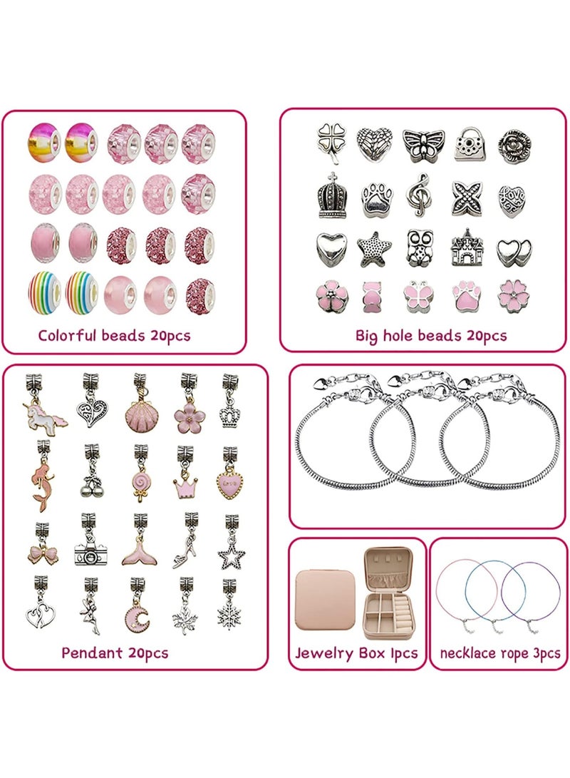 66PCS Charm Bracelet Making Kit for Girls with Jewelry Box, DIY Bracelet Craft Set with Charms & Beads, Creative Jewelry Making Gift for Kids Ages 3-12, Pink - Image 2