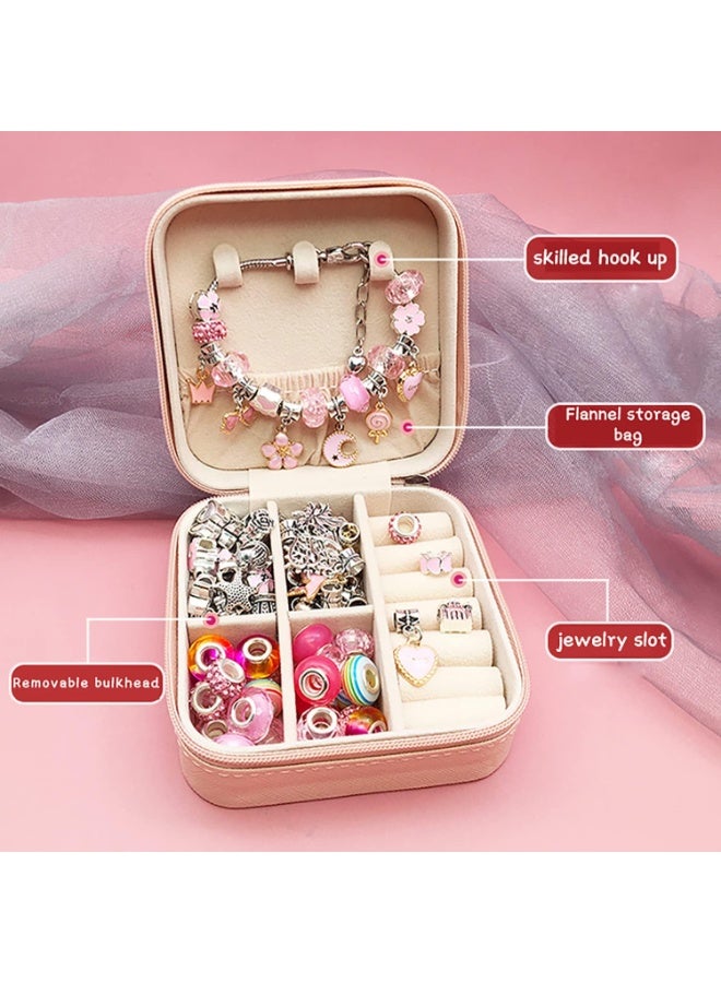 66PCS Charm Bracelet Making Kit for Girls with Jewelry Box, DIY Bracelet Craft Set with Charms & Beads, Creative Jewelry Making Gift for Kids Ages 3-12, Pink - Image 4