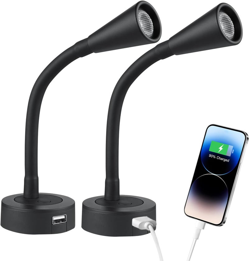 acegoo مصباح قراءة LED 12V من للقوارب والمركبات الترفيهية مع شاحن USB وعنق مرن قابل للتعتيم، للإضاءة الداخلية للشاحنات والمقطورات والسيارات، يعمل بتيار مستمر 24 فولت، تركيب سطحي بسلك ثابت. - Image 1
