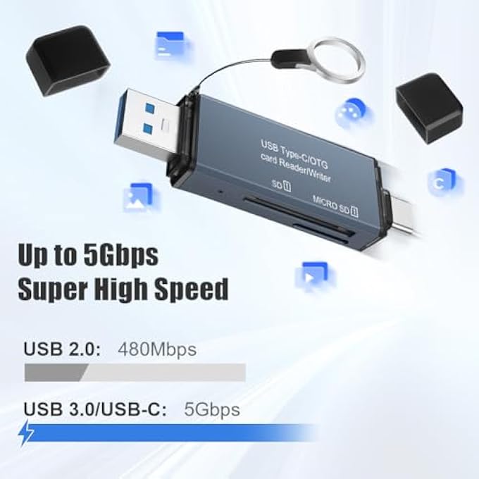 rayihni SD/MICRO SD CARD READER, USB C/USB 3.0 2IN1 SD CARD READER SUPPORTS MICRO SD SDHC SDXC MMC SERIES COMPATIBLE WITH IPHONE 15 SERIES MACBOOK PRO AIR, IPAD PRO, GALAXY S23, PIXEL, XPS 13 - Image 3