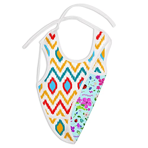 superbottoms WaterProof Apron Style Reversible Bib for babies with crumb catcher(Ikat Chevron+Periwinkle Print) - Image 1