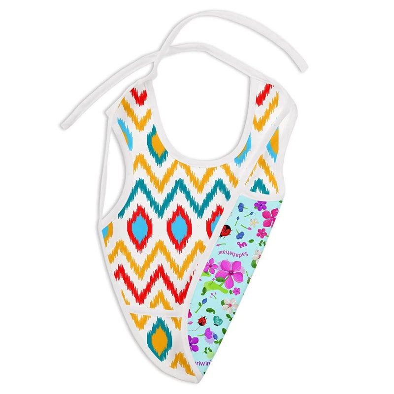 superbottoms WaterProof Apron Style Reversible Bib for babies with crumb catcher(Ikat Chevron+Periwinkle Print) - Image 5
