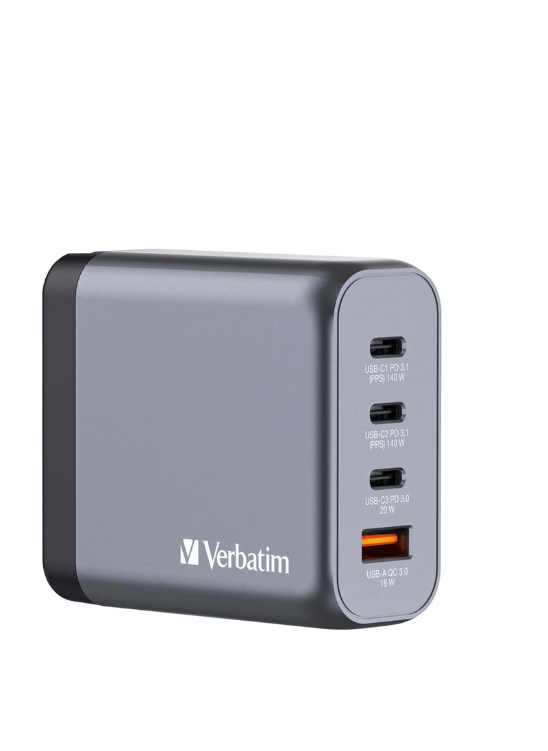 VERBATIM - Verbatim GaN Charger 140 W, 4 Ports USB-C Charger, Power Adapter with 3 x USB-C and 1 x USB-A, Fast Charger as Multiple Plug, for Apple MacBook, Notebook, iPad, iPhone - Image 1
