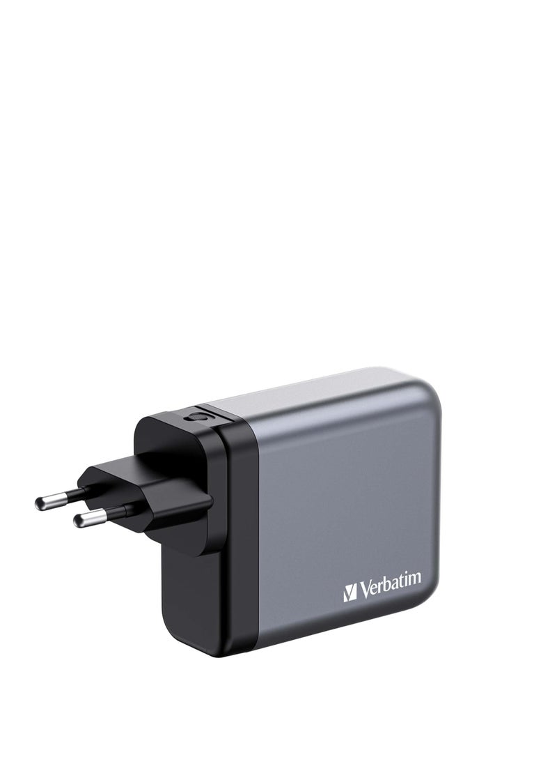 VERBATIM - Verbatim GaN Charger 140 W, 4 Ports USB-C Charger, Power Adapter with 3 x USB-C and 1 x USB-A, Fast Charger as Multiple Plug, for Apple MacBook, Notebook, iPad, iPhone - Image 1