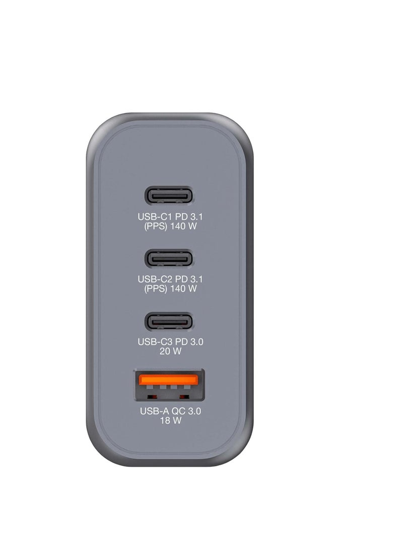 VERBATIM - Verbatim GaN Charger 140 W, 4 Ports USB-C Charger, Power Adapter with 3 x USB-C and 1 x USB-A, Fast Charger as Multiple Plug, for Apple MacBook, Notebook, iPad, iPhone - Image 1