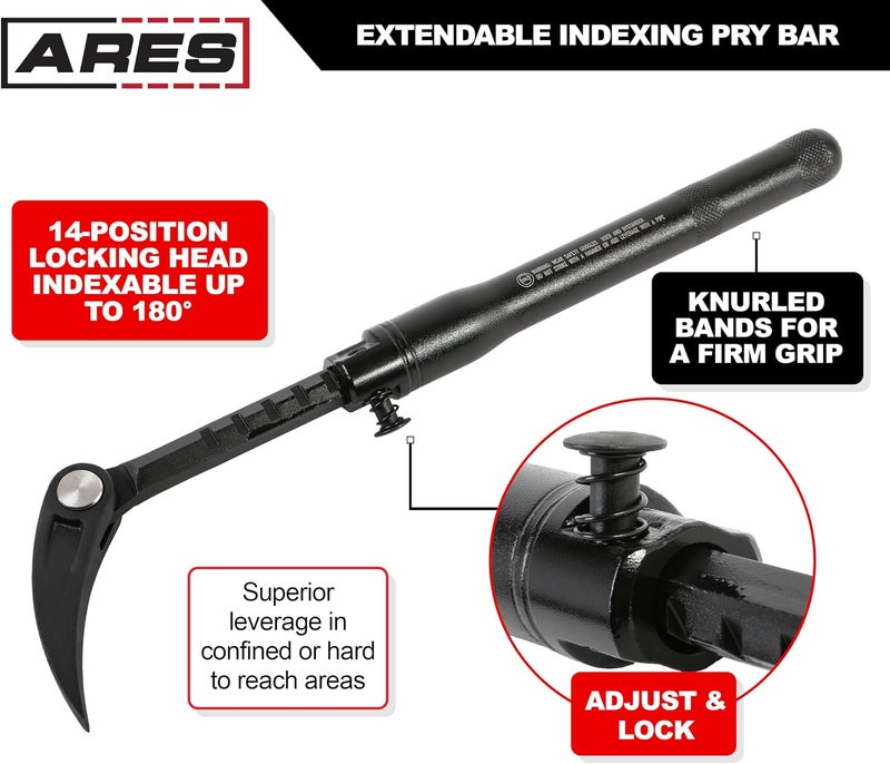 ARES 46000 Extendable Indexing Pry Bar - 13.3 to 18.5 Inches with 14-Position Adjustable Angle Head - Image 3