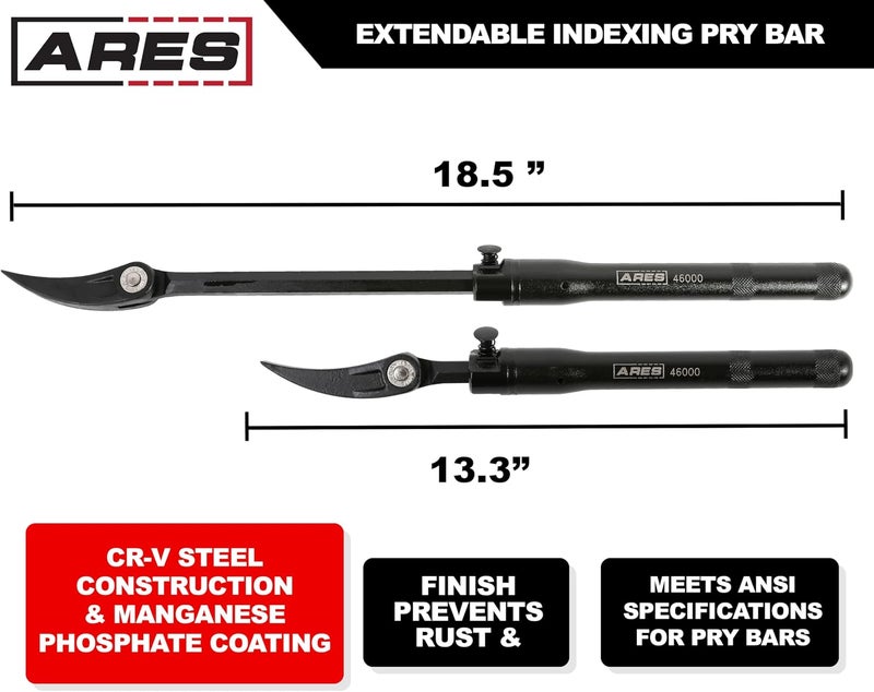 ARES 46000 Extendable Indexing Pry Bar - 13.3 to 18.5 Inches with 14-Position Adjustable Angle Head - Image 2