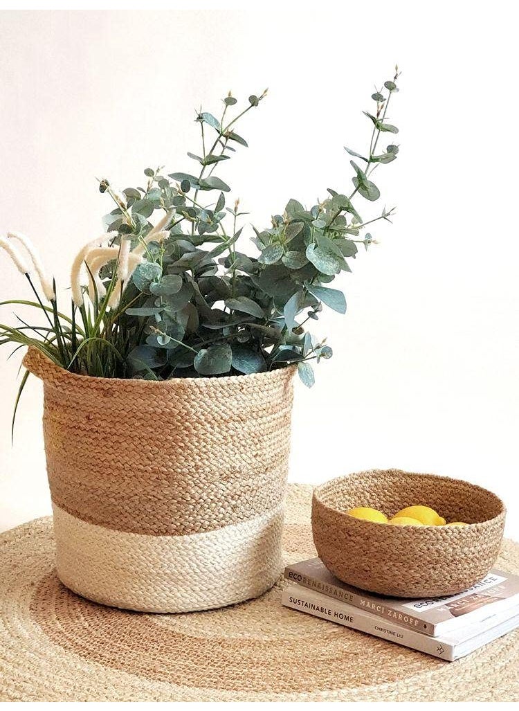 Generic 2 GUDD RUGS Jute Cotton Basket, Handcrafted Woven Storage Planter Basket for Home Decor,Multi-Purpose Bag with Handle for Living Room Bathroom Laundry & Toys(10'X11 INCHES  - Image 3