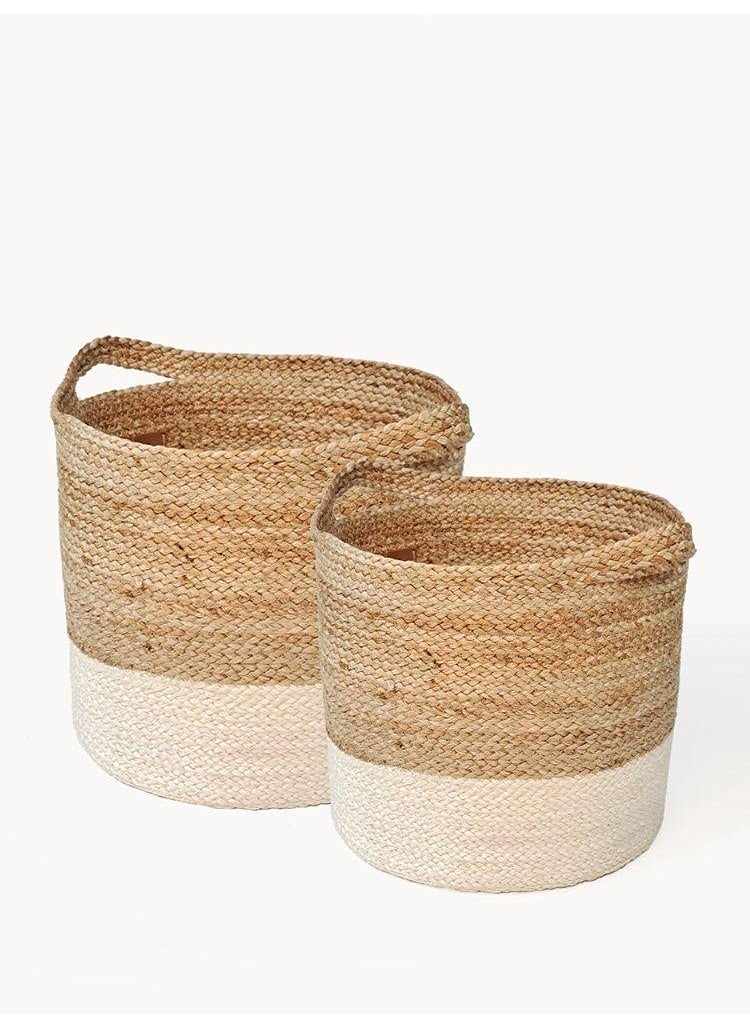 Generic 2 GUDD RUGS Jute Cotton Basket, Handcrafted Woven Storage Planter Basket for Home Decor,Multi-Purpose Bag with Handle for Living Room Bathroom Laundry & Toys(10'X11 INCHES  - Image 4
