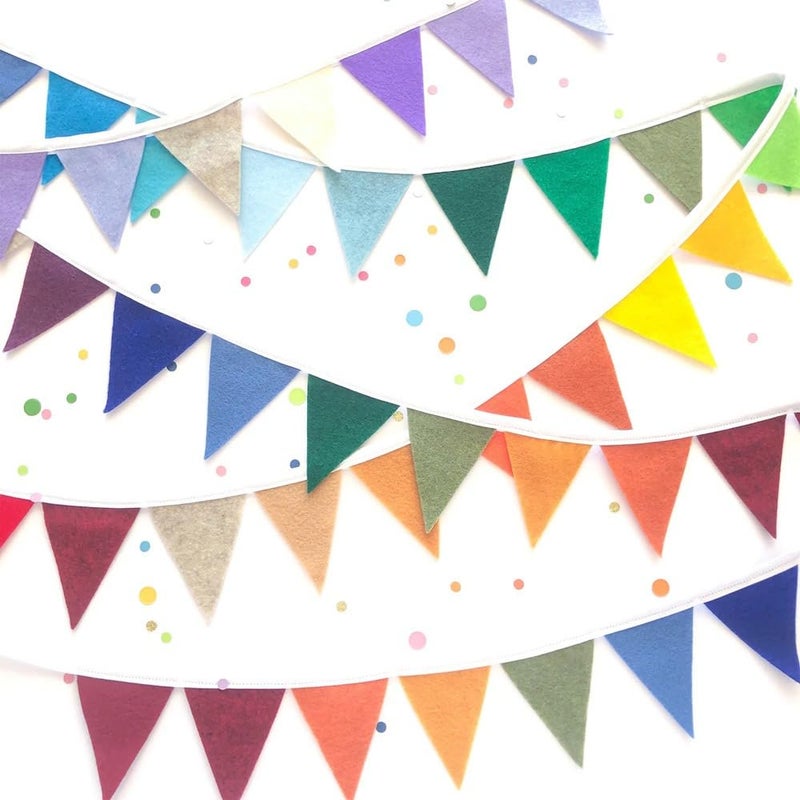 Pop The Party POP THE PARTY Rainbow Triangle Felt Pastel Fabric Flag Birthday Party Decoration Baby Shower Window Decorations and Children's Living Room Decorations 2 Meter 36 Flags (Pack of 3)  - Image 1