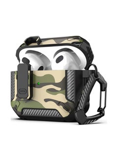 Compatible With AirPods 4 Case, Secure Lock Case Cover for Apple Airpods 4 with Active Noise Cancellation 2024, Airpods 4 with Keychain, Strong Drop Protection (Camouflage Green)