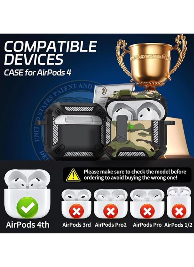 Generic - Compatible With AirPods 4 Case, Secure Lock Case Cover for Apple Airpods 4 with Active Noise Cancellation 2024, Airpods 4 with Keychain, Strong Drop Protection (Camouflage Green) - Image 1