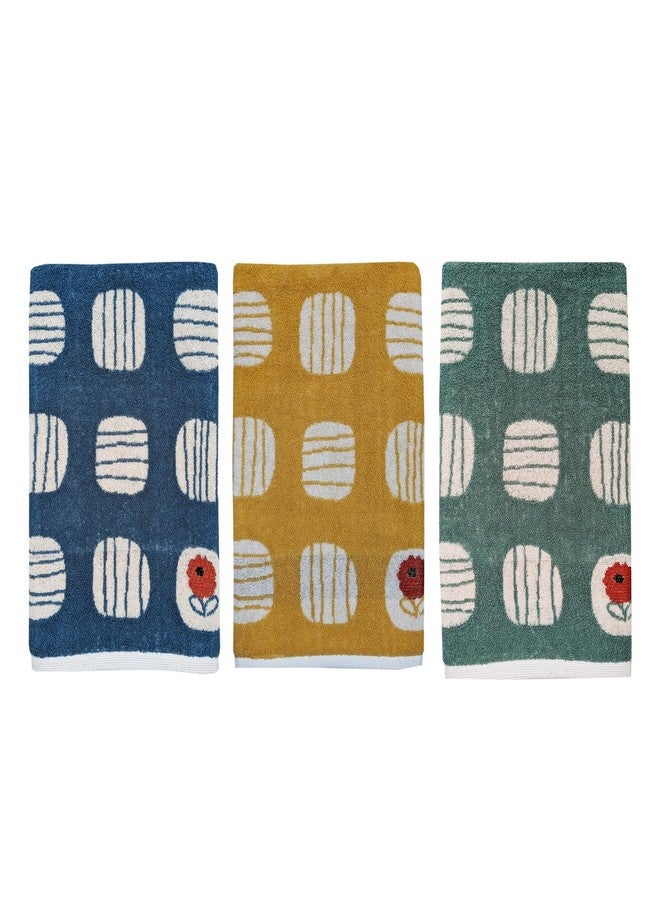 USTIDE 3 Pack Cotton Hand Towels Set, Stripe Floral Pattern Absorbent Quick-Drying Towels for Bathroom, Spa, Gym, Kitchen Decor, Soft Face Towels in Mixed Colors - Image 1