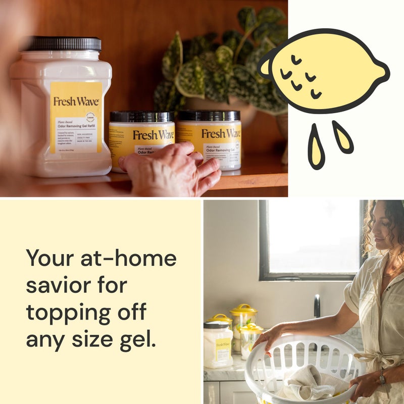 Fresh Wave Lemon Odor Removing Gel Refill, 63 oz. - Safer Odor Absorbers for Home, Natural Plant-Based Odor Eliminator, Every 15 oz. lasts 30-60 Days, For Cooking, Trash & Pets - Image 3