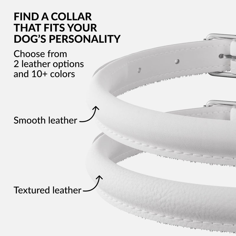CollarDirect Rolled Leather Dog Collar, Soft Padded Round Puppy Collar, Handmade Genuine Leather Collar Dog Small Large Cat Collars 13 Colors (11-14 Inch, White Smooth) - Image 5