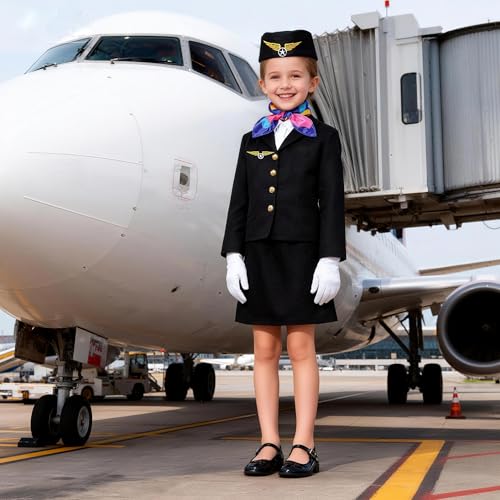 Davsolly Flight Attendant Costume for Kids Stewardess Costume Set for Girls Career Day 100 Days of School Halloween Dress Up - Image 5