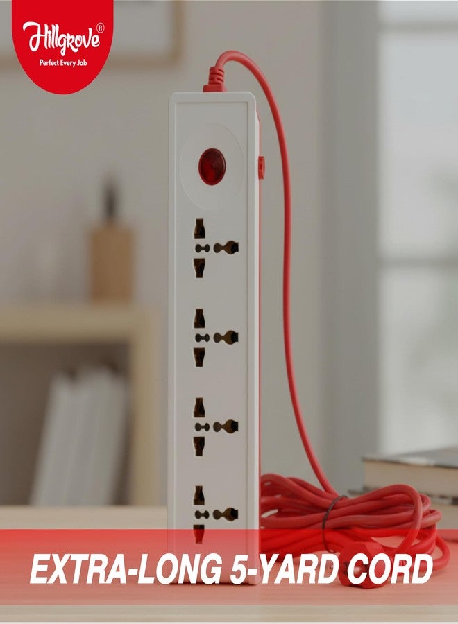 Hillgrove 5 Meter Long Cable Power Extension Board with 4 Universal Socket and 1 Switch Surge Protector Board for Computer/Laptop/Fridge 4 Socket Extension Boards (White) - Image 5