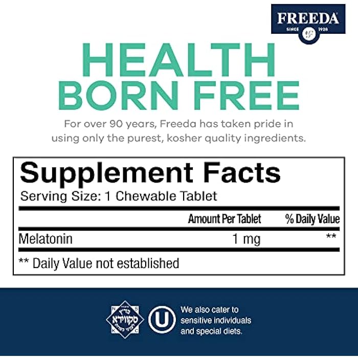 FREEDA Melatonin 1 mg Sugar-Free Chewable Tablets – Natural Fruit Flavor Sleep Aid for Adults and Kids Ages 3 and Up – Non-Habit Forming, Vegan, Gluten-Free, Kosher – Made in USA (90 Count) - Image 3