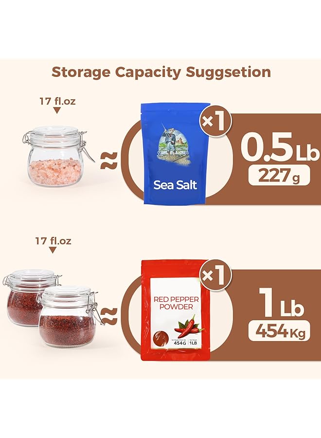 كومساف مجموعة من 6 عبوات زجاجية محكمة الغلق مع أغطية، سعة 17 أونصة، حاوية تخزين دائرية للطعام مع ختم شفاف ومشبك سلكي للتثبيت في المطبخ، لتعليب الحبوب والمعكرونة والسكر والفاصوليا والتوابل - Image 3