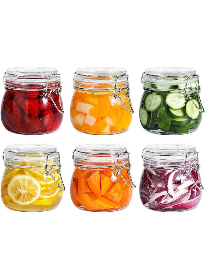 كومساف مجموعة من 6 عبوات زجاجية محكمة الغلق مع أغطية، سعة 17 أونصة، حاوية تخزين دائرية للطعام مع ختم شفاف ومشبك سلكي للتثبيت في المطبخ، لتعليب الحبوب والمعكرونة والسكر والفاصوليا والتوابل - Image 1