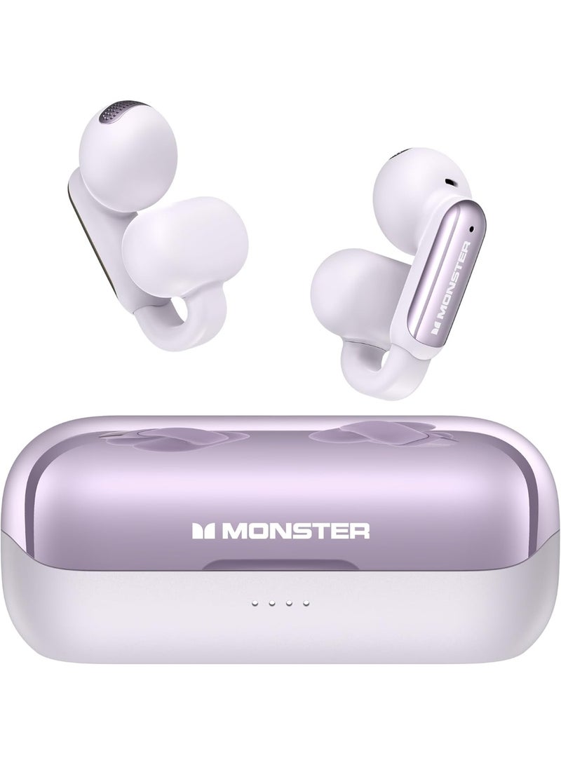 Monster Open AC601 Bluetooth Earbuds - Comfortable Clip-On Wireless Earbuds with Bluetooth 5.4, 32H Playtime Earbuds with ENC Clear Talk, IPX5 Waterproof & Touch Control for Any Occasion (Purple) - Image 1