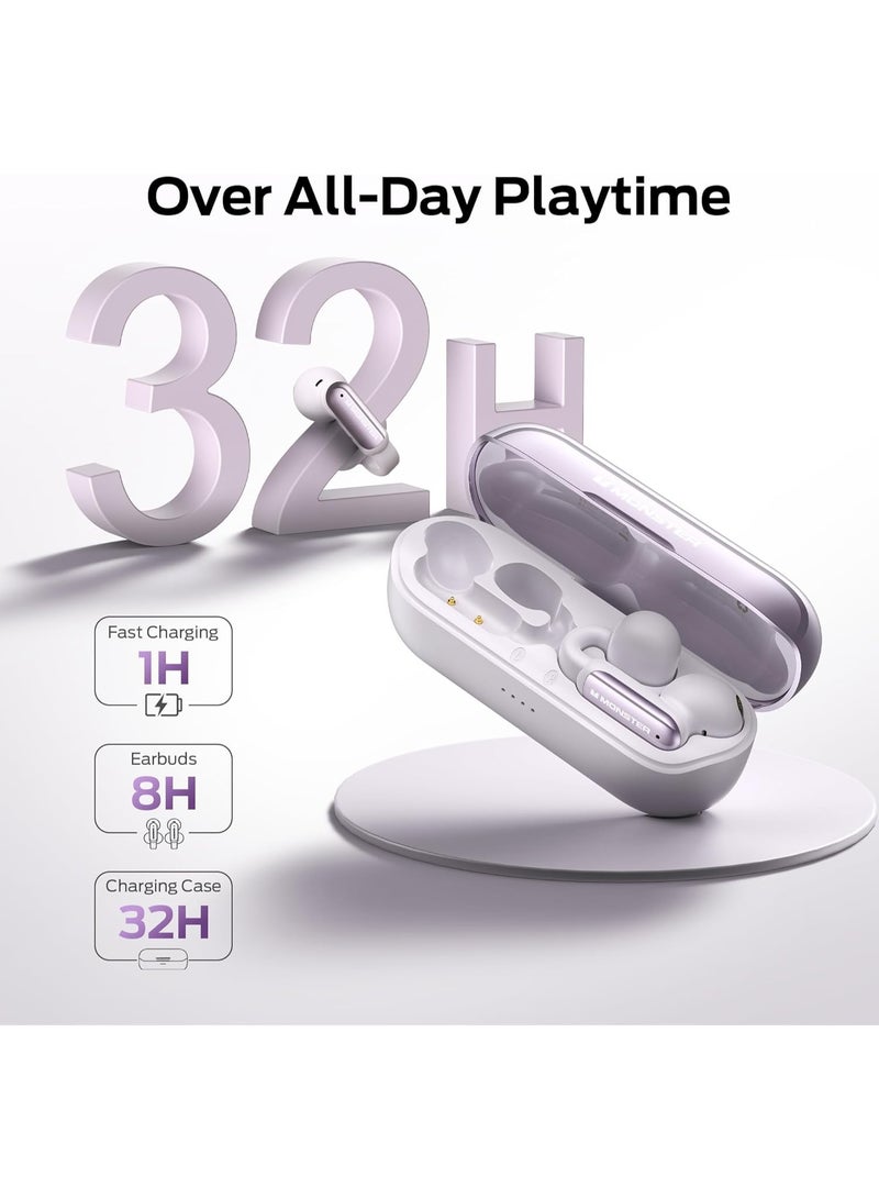 Monster Open AC601 Bluetooth Earbuds - Comfortable Clip-On Wireless Earbuds with Bluetooth 5.4, 32H Playtime Earbuds with ENC Clear Talk, IPX5 Waterproof & Touch Control for Any Occasion (Purple) - Image 5