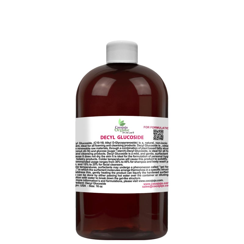 Dr Joe Lab Decyl Glucoside Natural Surfactant - 16 oz - Plant Derived, Non-GMO, Biodegradable - Formulations and DIY Skin Care - For Shower Gels, Foaming, Body Soap, Shampoos, Face Cleansers - Image 1