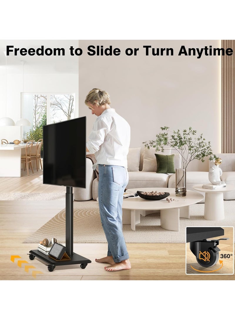 Chulovs Universal Rolling Floor TV Stand with Wheels: 80° Swivel, Height - Adjustable, Fits 32 - 75 Inch LCD/LED/OLED TVs, Supports up to 50 kg, Max VESA 600x400mm  - Image 5