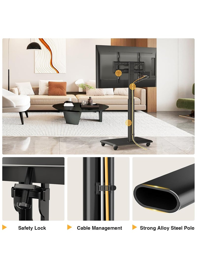 Chulovs Universal Rolling Floor TV Stand with Wheels: 80° Swivel, Height - Adjustable, Fits 32 - 75 Inch LCD/LED/OLED TVs, Supports up to 50 kg, Max VESA 600x400mm  - Image 4